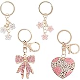 WQYILEAER Bow Keychain for Women, Pink Cute Keychains Rhinestone Bow Purse Charms Car Key Chain for Purse Handbags Backpacks Bag Accessories