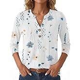 GKBK Womens Tops 3/4 Sleeve V Neck Button Down Henley Shirts Business Casual Outfit Basic Tees Summer Top 2026