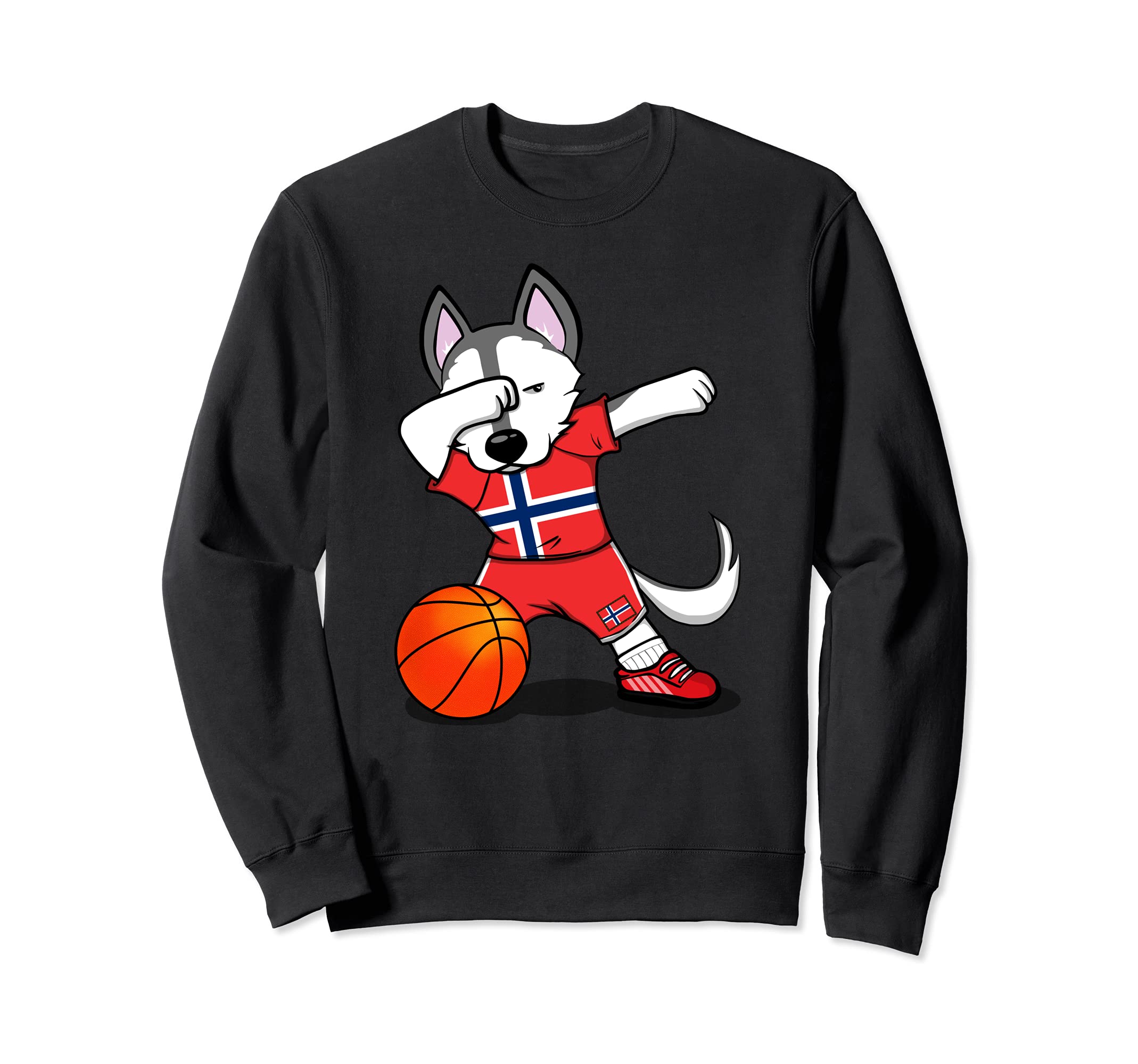 Dabbing Husky Norway Basketball Fans Jersey Norwegian Flag Sweatshirt