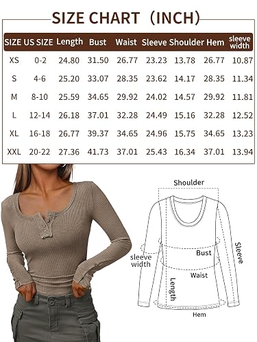 Kissfix Women's Ribbed Knit Henley Top - Long Sleeve Casual Blouse For Fall, Black & Grey