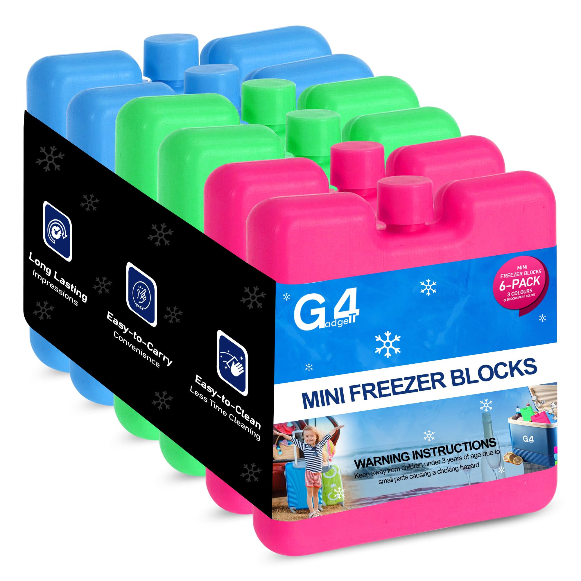 G4GADGET 8cm Freezer Blocks Pack of 6 | Reusable Ice Packs for Lunch Boxes, Cooler Bags, Picnic, Travel, Camping & Outdoor Activities | Quick Freeze Design