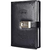 ARRLSDB Digital Password Journal with Lock, PU Leather Combination Lock Journal (Combination Lock Diary) A5 Password Notebook Retro Privacy Journals Locking Personal Diary (Black)