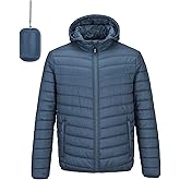 Outdoor Ventures Men's Lightweight Packable Hooded Puffer Jacket Insulated Winter Coat for Snow Ski Traveling