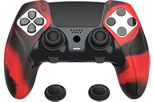 PlayVital Ninja Edition Anti-Slip Half-Covered Silicone Cover Skin for ps5 Edge Controller, Ergonomic Protector Soft Rubber C