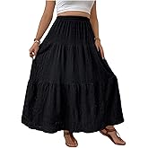 MakeMeChic Women's Plus Size Summer Maxi Skirt Cowboy Chic Tiered Ruffle Hem Flowy Long Skirts