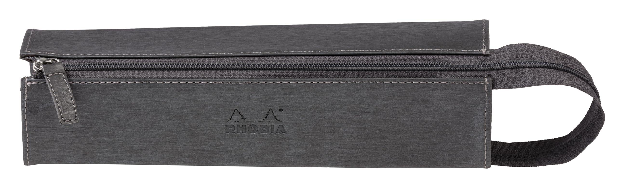 RHODIA 319041C - Pencil case Rhodiarama Titanium - 23x5x5 cm - Flat opening for use as a pencil case - Faux leather - Storage for pens, pencils, markers, small supplies
