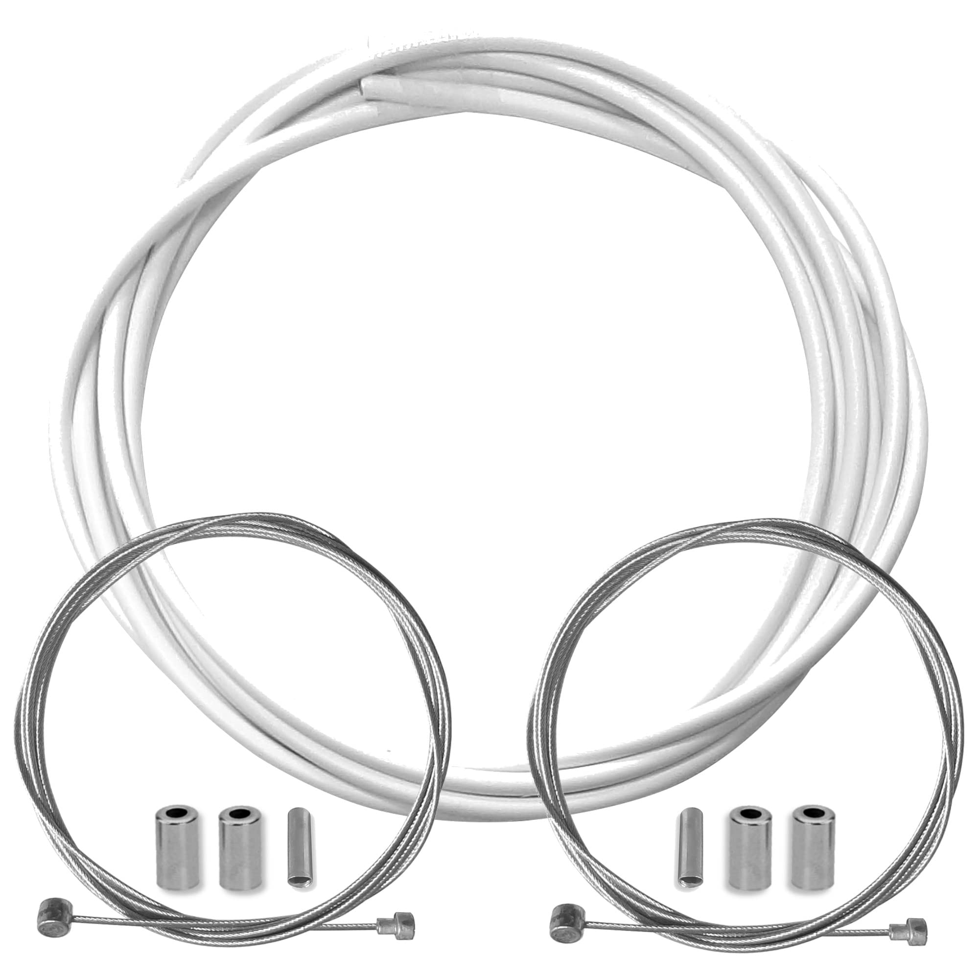 WHITE BRAKE CABLE HOUSING TEFLON 5MM AND CABLE SET FRONT AND REAR STAINLESS STEEL CYCLE MTB ROAD