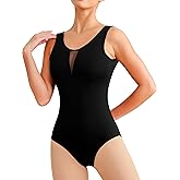 Women Ballet Lace Short Sleeve Dance Leotard Tank, Hollow Back Dancewear