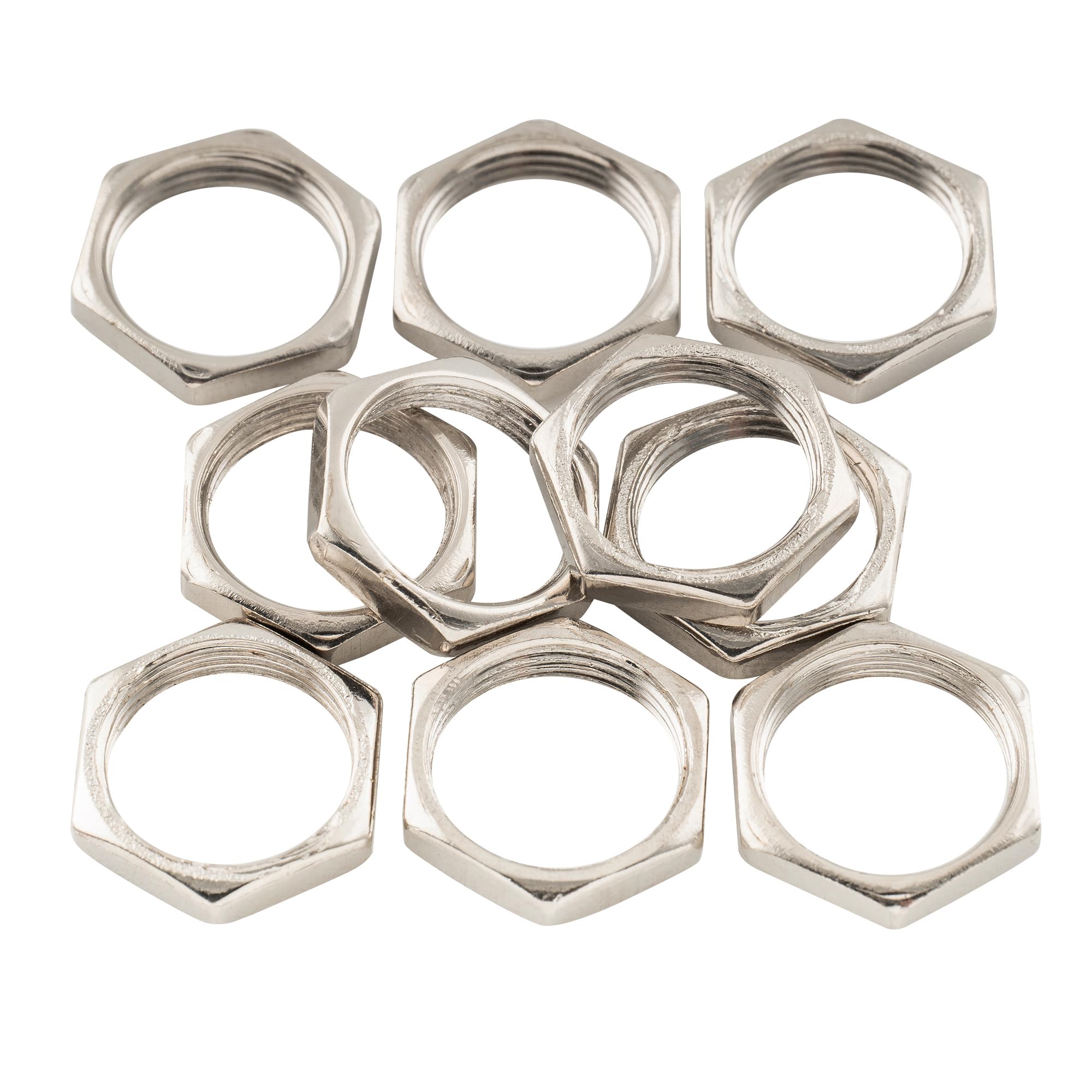 Musiclily Pro M12x0.75 Jack Mounting Hex Nuts for Metric Guitar Bass Cylinder Output Jack Sockets, Nickel (Set of 10)