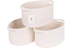 Laughbird Storage Box|Fabric Storage Basket for Gifting Used to Organize The Shelf of Closet Shelf Baby Toys|Decorative Medium Woven Linen Closet Organizer, With Handle Cube (white, 3bags)Easter Snack