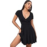 Verdusa Women's A Line Wedding Guest Dresses V Neck Short Sleeve Fit and Flare Dress