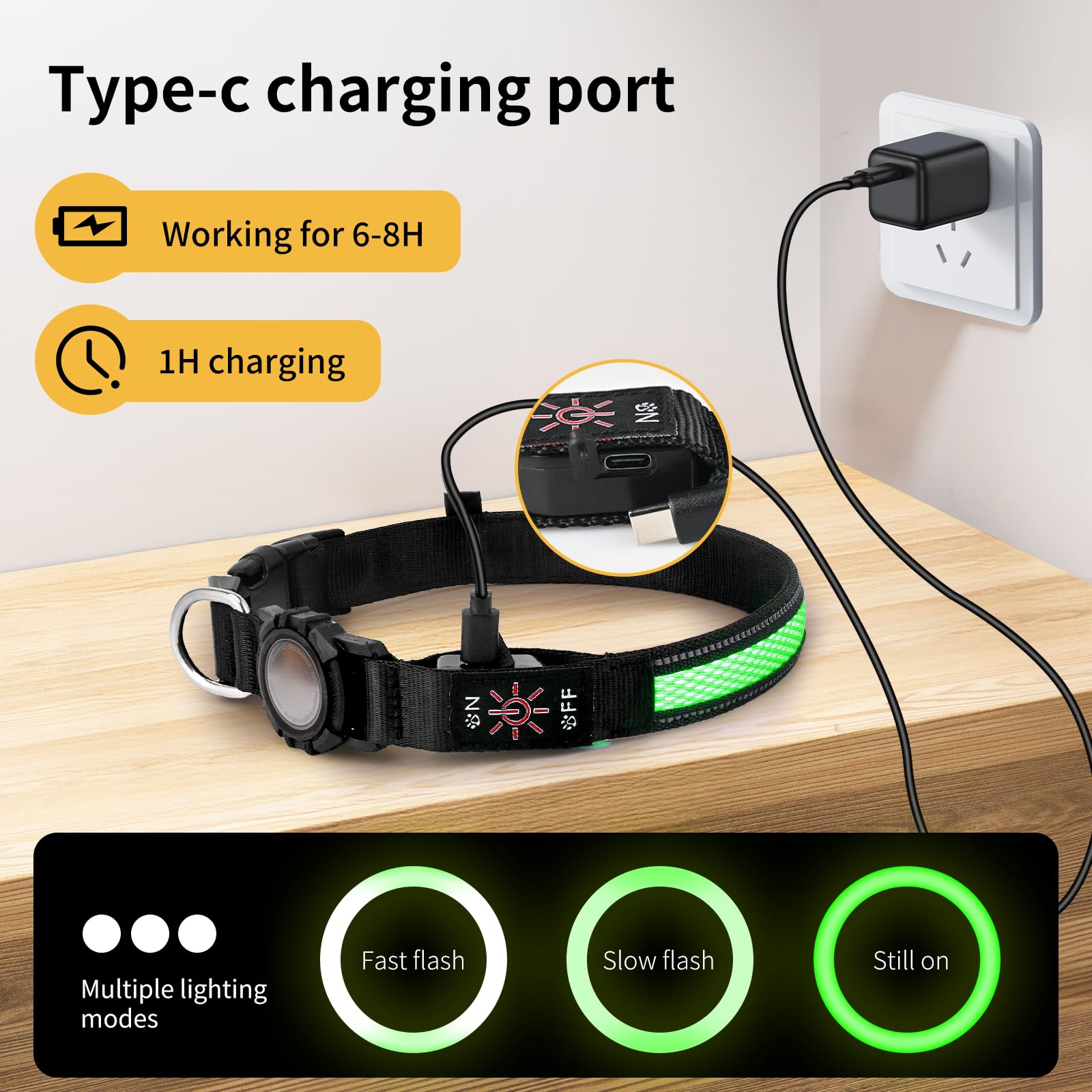 AirTag Dog Collar with QR Code & LED Light, IP68 Waterproof Rechargeable Pet Collar with Reflective Strips, Durable Airtag Holder for Medium/Large Dogs (Green, L(20-24 in))