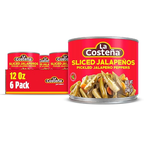 LA COSTEÑA SLICED JALAPENO PEPPERS – PICKLED JALAPENOS – JALAPENO PEPPER – HOT PEPPERS FOR MEXICAN FOOD, GUACAMOLE, SPICY NACHO & TACO TOPPINGS, ENCHILADAS & SALSA – 12OZ, 6 PACK CANNED JALAPENOS