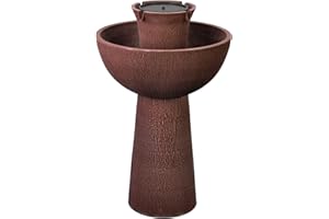 BERNINI FOUNTAINS Bernini Alba Cordless Water Fountain, 26" Battery Powered Water Fountains with 3-in-1 Finial, Outdoor or Indoor for Garden, Patio, Porch, & Home, Water Fountain Tower & Planter for Backyard (Taupe)