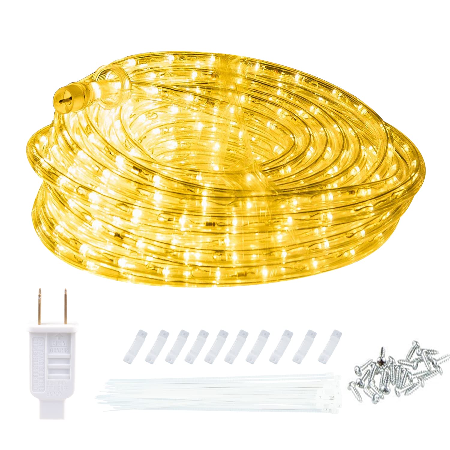 Photo 1 of ollrieu 50ft 360 LED Rope Lights, 110V Warm White 3000K, Waterproof Classic Clear Rope, Indoor/Outdoor, Patio, Flexible, Linkable, Durable