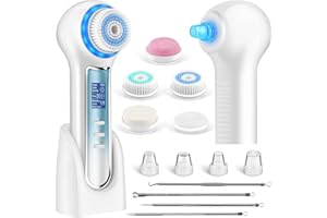 UMICKOO Face Scrubber Exfoliator,Facial Cleansing Brush Waterproof with LCD Screen,Blackhead Remover Vacuum with 5 Brush Heads,Face Spin Brush for Exfoliating, Massaging and Deep Pore Cleansing