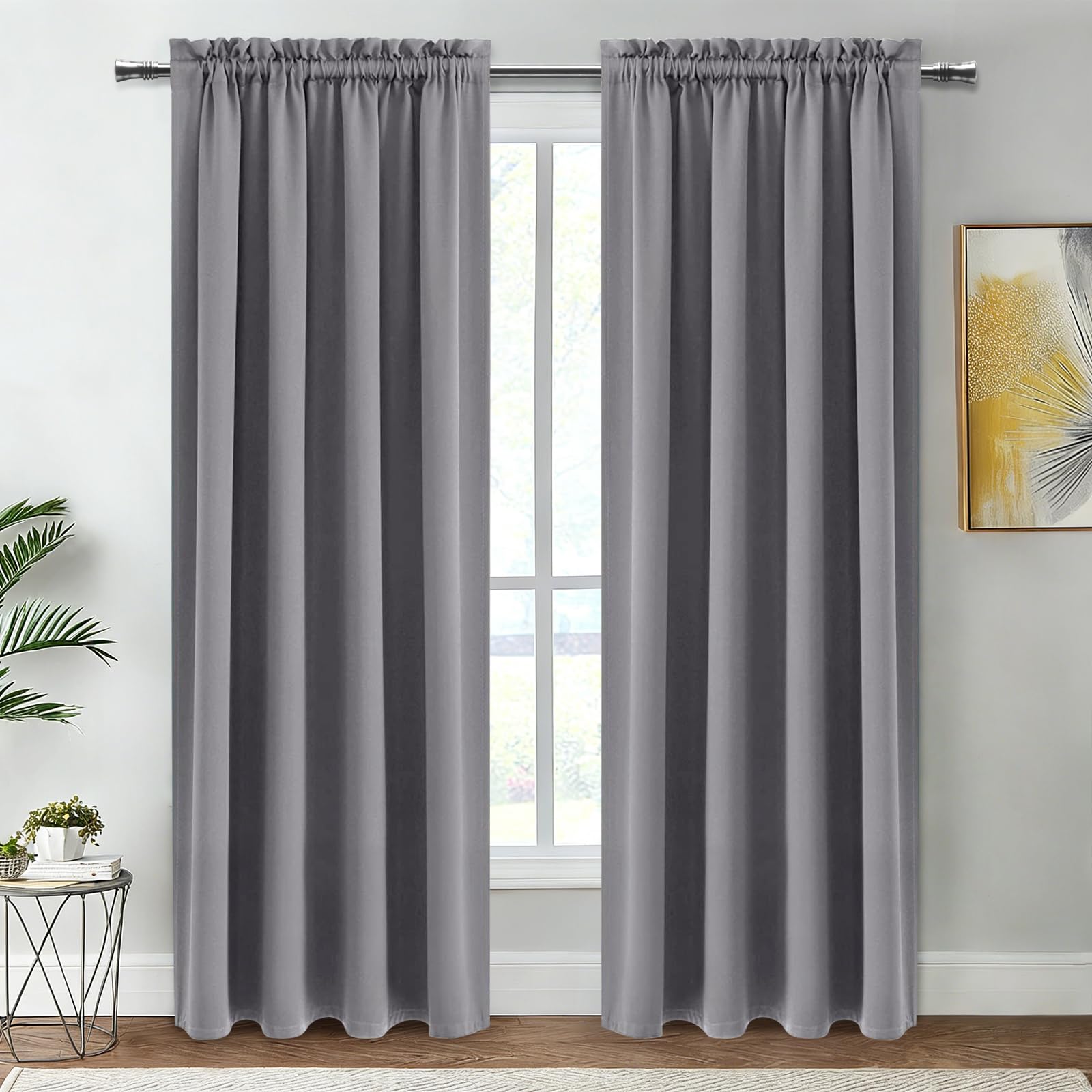 DWCN Blackout Curtains for Bedroom – Thermal Insulated Energy Saving Drapes for Living Room, Grey, W 38 x L 84 Inch, Set of 2 Rod Pocket Curtain Panels