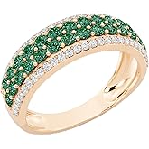 Dazzlingrock Collection 10K Round Lab Created Gemstone & White Diamond Ladies Bridal Multi Row Wedding Band, Rose Gold