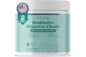 YoYoBay Probiotics for Dogs, Dog Probiotics and Prebiotic with Enzymes, for Gut & Digestive Health and Yeast Balance, Support Immune System, Chicken Flavor, 120 Soft Chews
