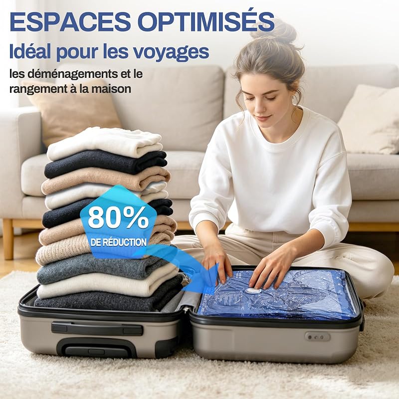 Sac sous Vide Vetement Aspirateur avec Pompe Électrique, 16 Sac de Rangement sous Vide (3 * 74x54cm, 5 * 64x47cm, 8 * 54x40cm), Sac sous Vide Voyage, Déménagement, Rangement