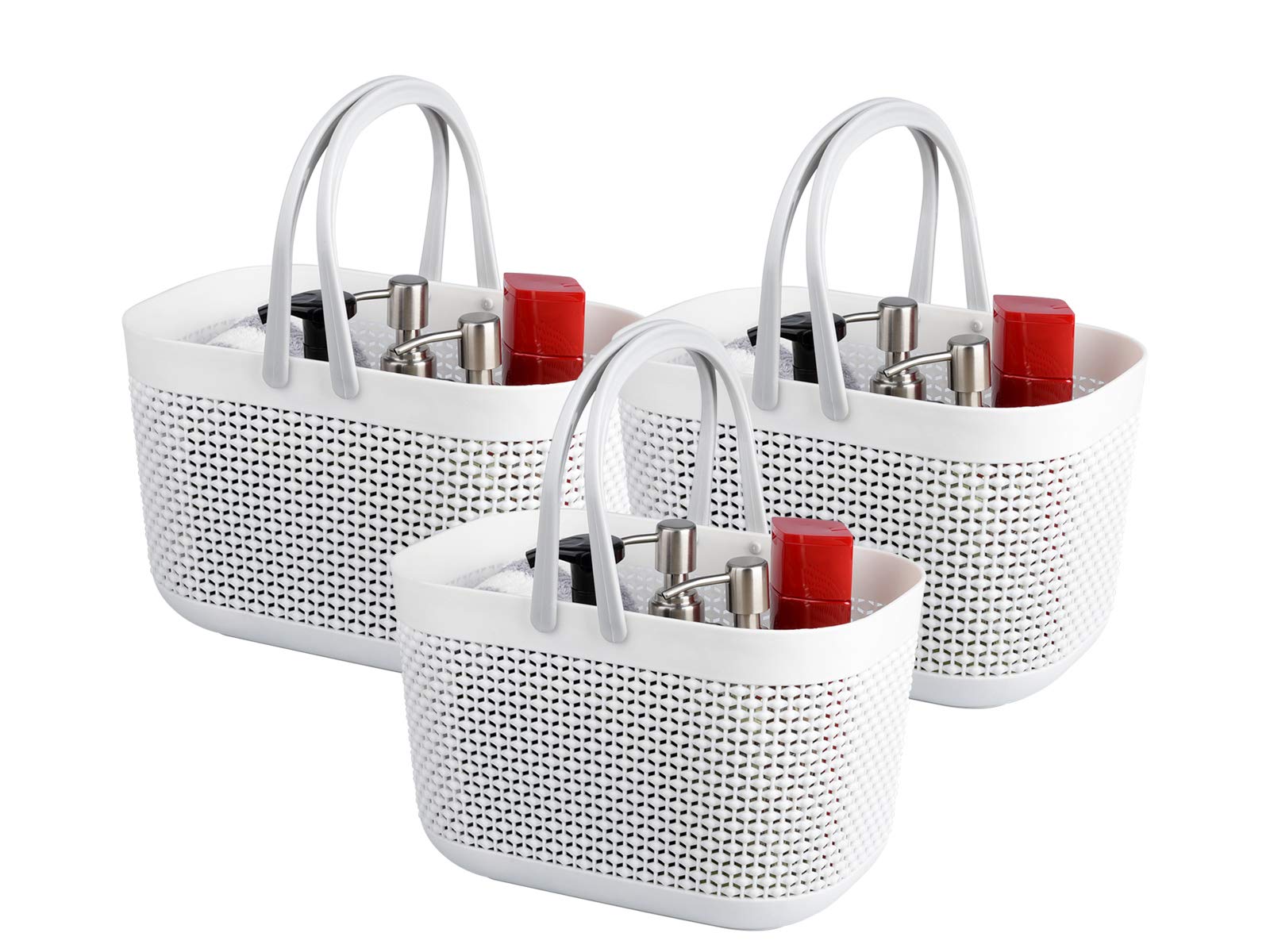 Photo 1 of UUJOLY Plastic Storage Baskets with Handle Shower Caddy Organizer Bins for Home Bathroom Kitchen (3 Pack-White)