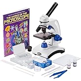 AmScope M162C-2L-PB10-WM-SP14-50P100S 40X-1000X Beginners Microscope Kit for Kids & Students w/Complete Science Accessory Kit + World of The Microscope Book