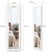 Dripex Over Door Mirror Full Length 110 x 33 cm White Toughened Glass view 3