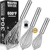 Walfos Whisk,304 Stainless Steel whisk,No-Rust 7+9+11inch Whisks for cooking Nice for Blending,Whisking,Beating.Heat resistant 600°F Dishwasher Safe. Heavy duty kitchen whisk.17.7+22.8+27.9cm -SILVER