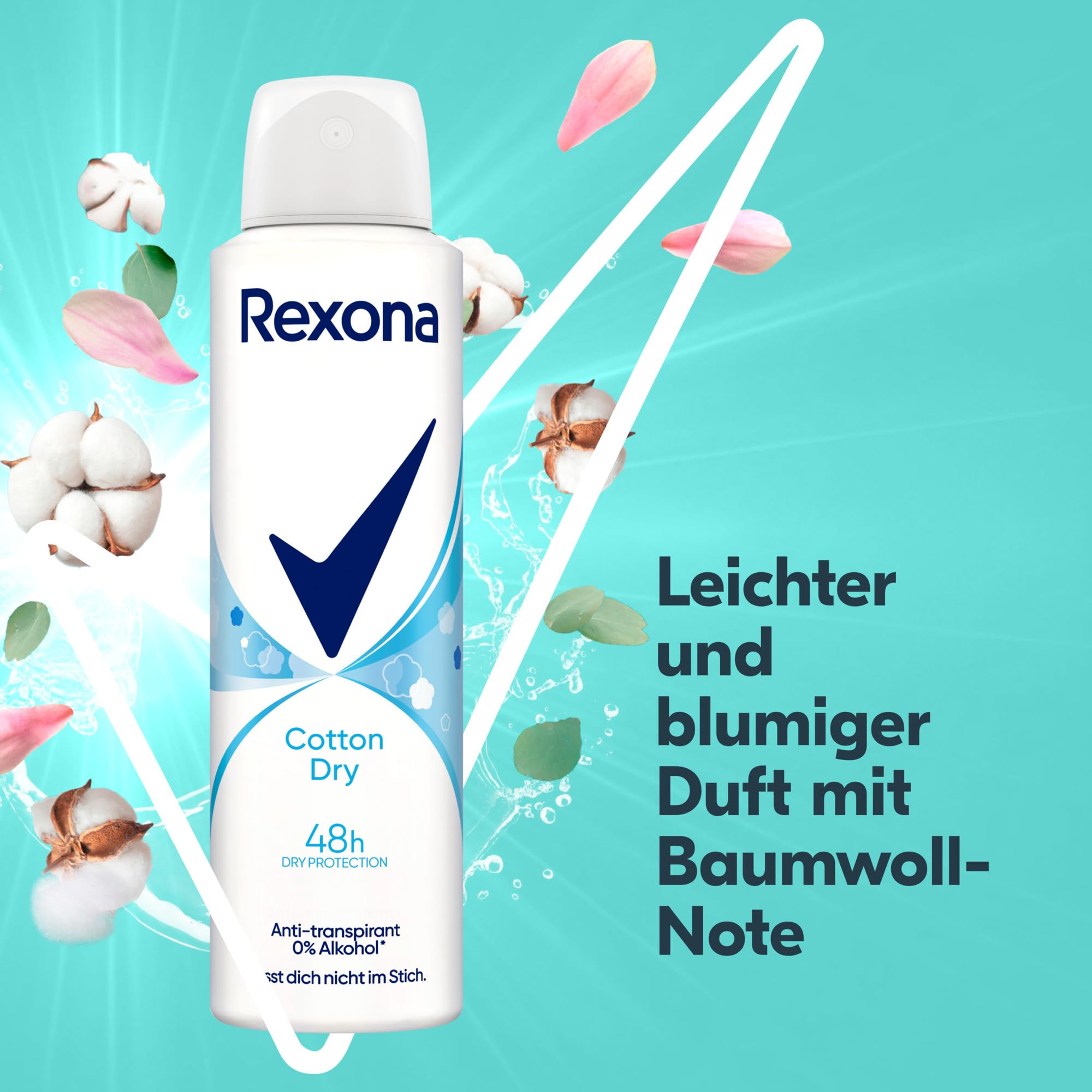 Rexona Women Anti Transpirant Spray Cotton Dry Deospray mit 48 Stunden Schutz gegen Körpergeruch und Achselnässe mit Anti-Transpirant-Technologie 6x 150 ml 6