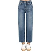 KDF Women's Cropped Straight Leg Jeans - High Waisted Jeans for Women 7/8 Length Denim Pants with Crop Hem
