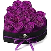 Valentines Day Flowers Roses Gifts for Her,16pcs Purple Forever Preserved Roses in Heart Shape Gift Box,Valentines Day Delivery Prime Gifts-Roses Gifts for Women,Mom.