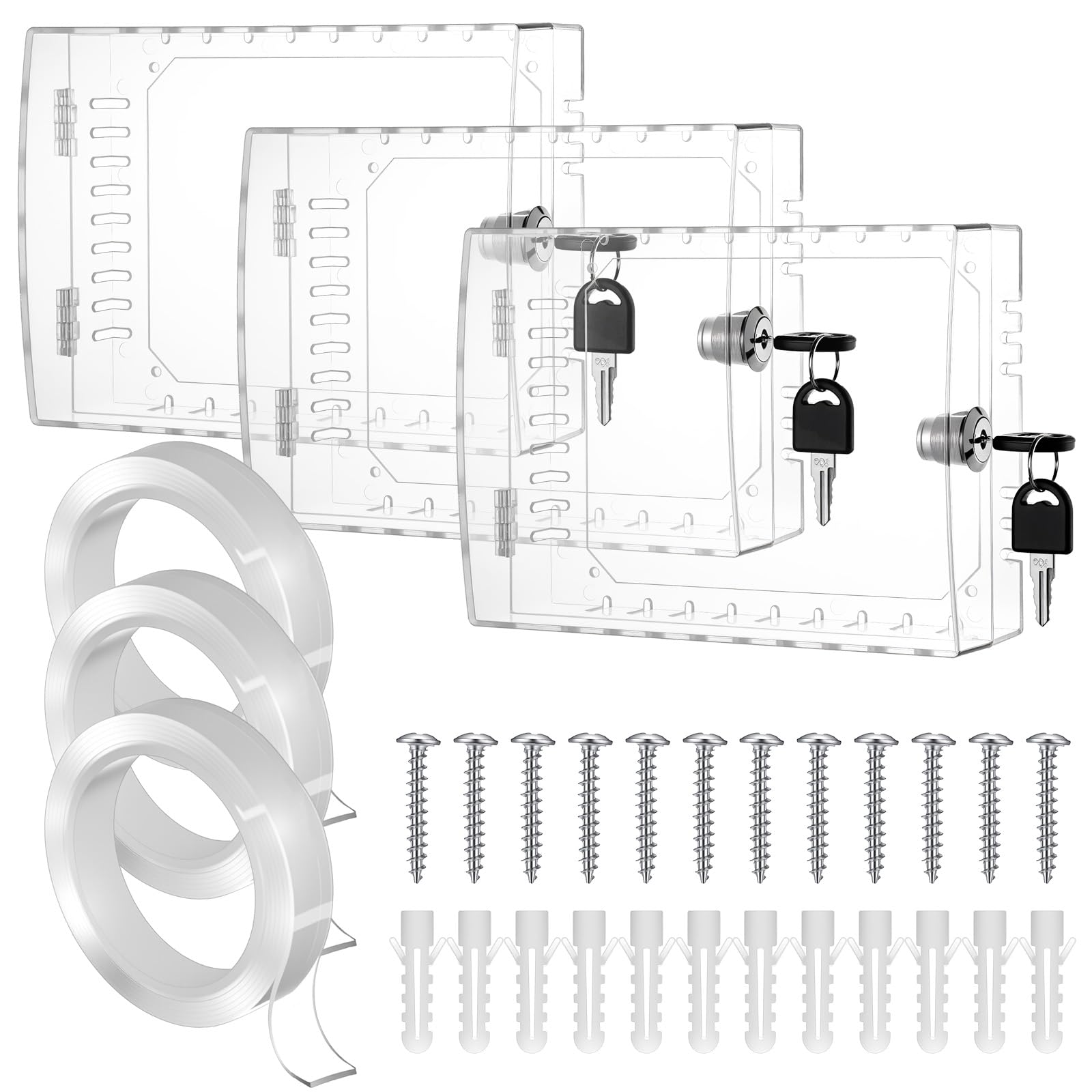Photo 1 of 3 Pack Large Thermostat Lock Box Cover with Key – Clear, Durable PC Material – Universal Fit for Thermostats up to 4.8"H x 6.2"W, Tamper-Proof & Energy-Saving Solution