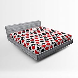 Lunarable Casino Fitted Sheet, Card Suits Pattern