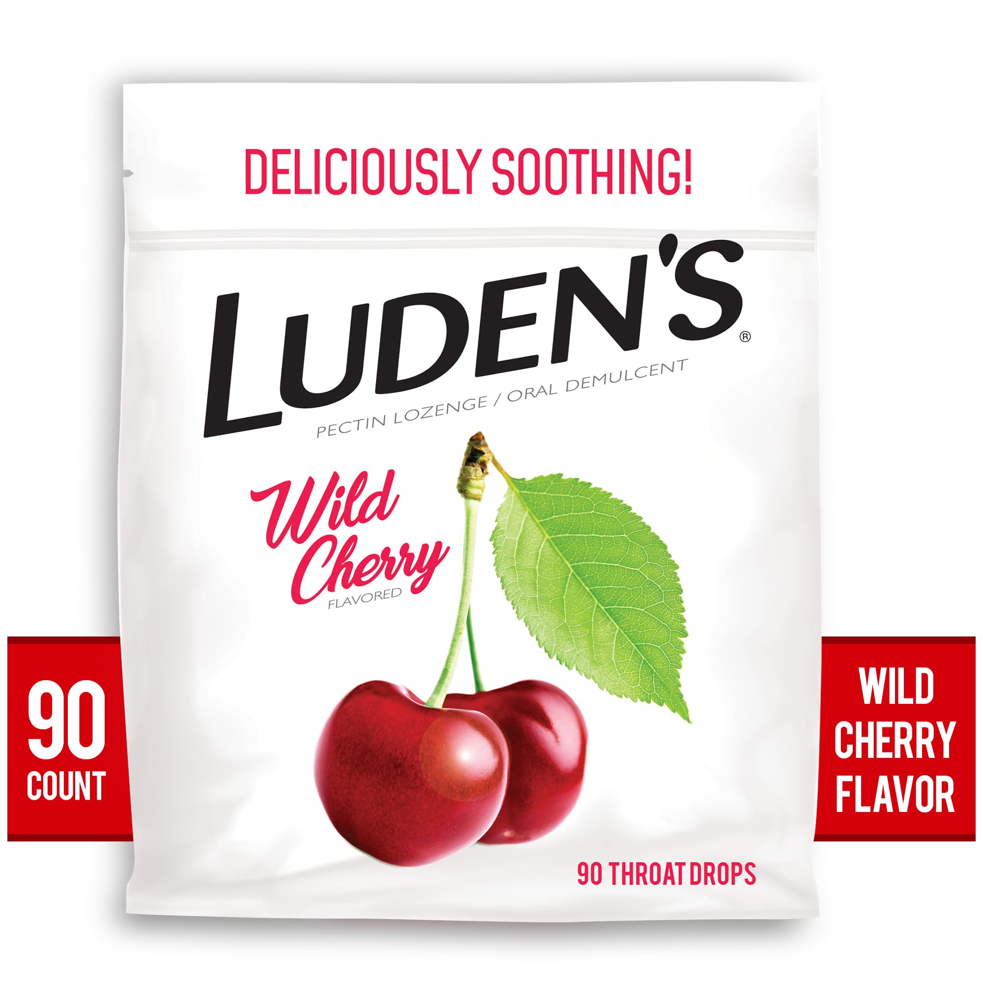 Luden's Sore Throat Relief Lozenges for Minor Everyday Irritation & Dry Mouth, Wild Cherry Flavored Drops, 90 Count