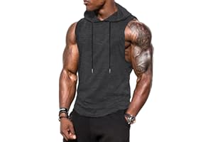 Babioboa Men's Workout Hooded Tank Tops Sports Training Sleeveless Gym Hoodies Bodybuilding Cut Off Muscle Shirts