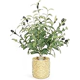 AceList 19-Inch Artificial Olive Tree with Hand-Woven Basket, Small Faux Potted Plant with 18 Lifelike Fruits & 226 Leaves, Boho Farmhouse Decor for Tabletop Home Office Desk Kitchen
