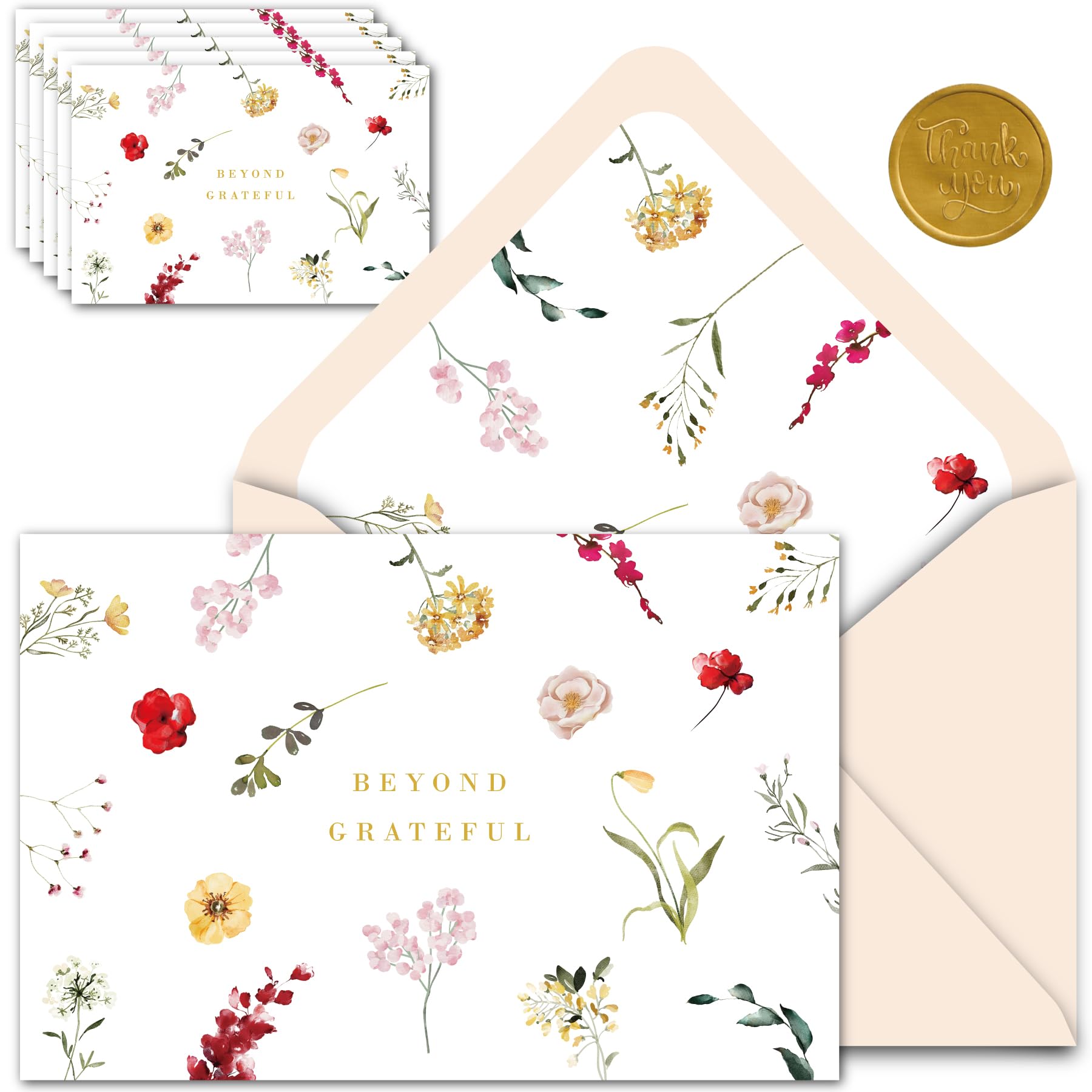 Gooji 4x6 Prairie Beyond Grateful Floral Thank You Cards with Envelopes Baby Shower Thank You Cards Girl (Bulk 20-Pack) Watercolor, Bridal Shower, Weddings, Blank Notes, Small Business