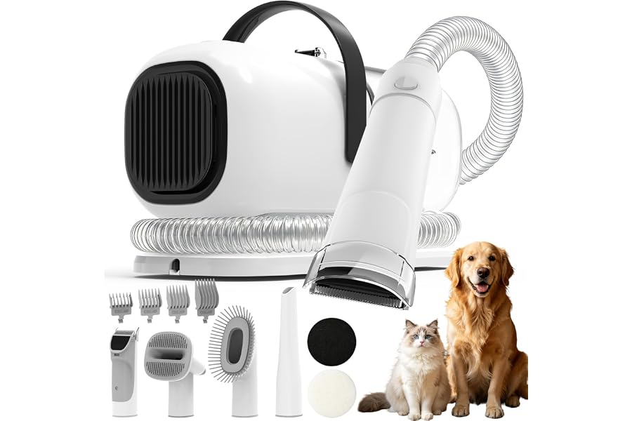 Dog Grooming Kit with Vacuum, 12000Pa Pet Electric Clipper & Cleaning Brush | PG01 All-in-One Pet Grooming Kit, Low-Noise Dog Vacuum for Shedding Grooming, Pet Hair Remover Vacuum