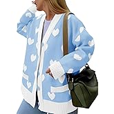 Saodimallsu Womens Oversized Heart Cardigan Color Block V Neck Button Long Sleeve Chunky Valentines Sweaters