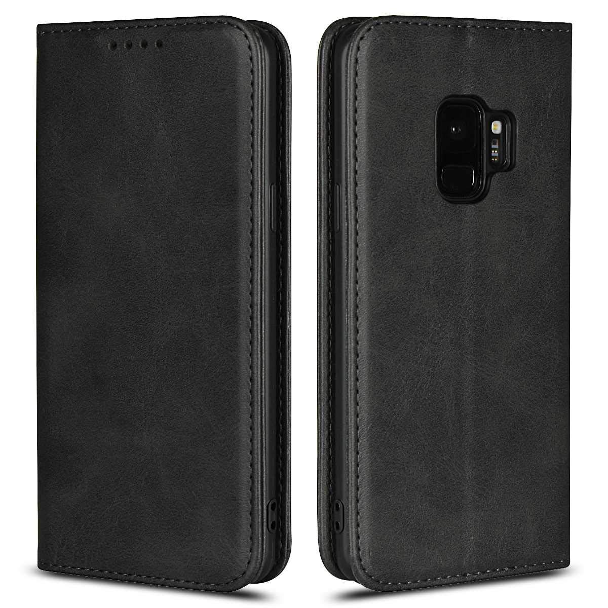 DENDICO Case for Samsung Galaxy S9, Classic Leather Wallet Case Flip Notebook Style Cover with Magnetic Closure, Card Holders, Stand Feature - Black