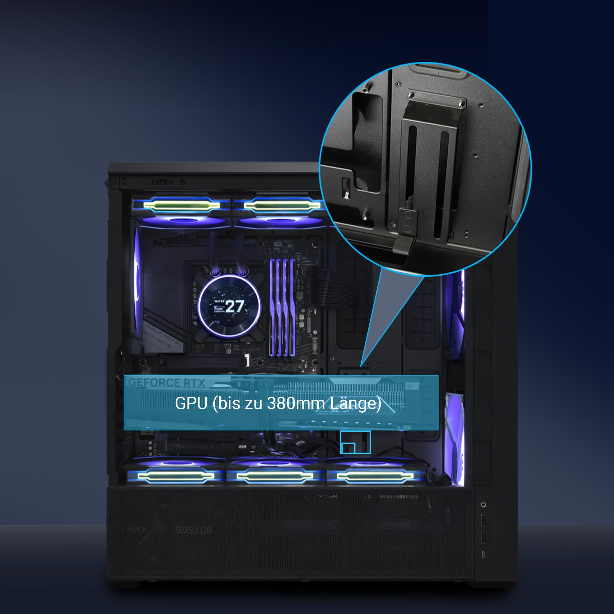 Lian Li LANCOOL 217 INF PC-Gehäuse Schwarz | Midi-Tower für E-ATX & SSI-EEB Mainboards, Glasfront mit Unendlichkeitsspiegel, inkl. 3× ARGB-Lüfter, Back-Connect-kompatibel 8