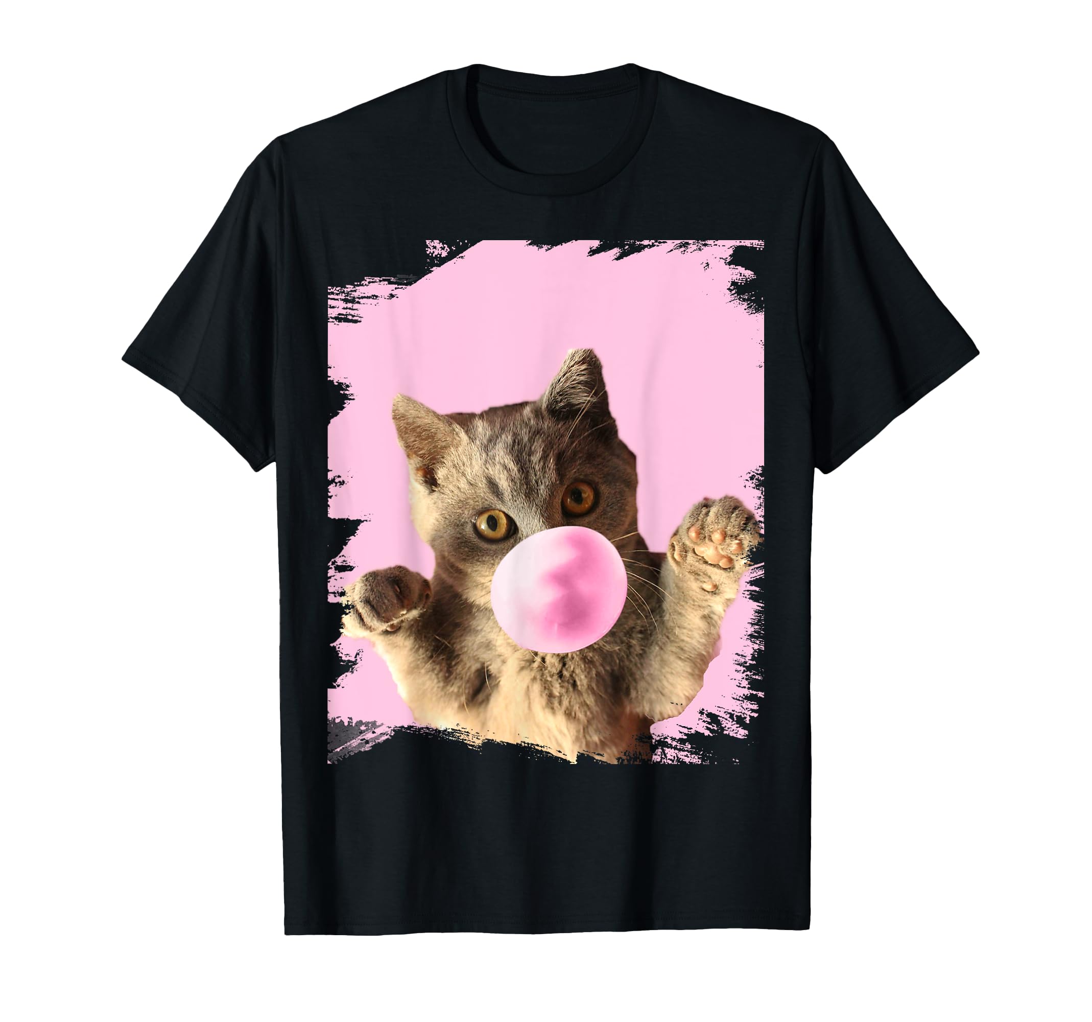 Cute Kitty Cat Chewing Pink Bubble Gum T-Shirt