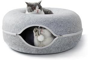 Cat Tunnel Bed, Cat Tunnel, Jia Xi Indoor Cat Hideout, Donut Cat Bed, Universal for All Seasons Cat Condo and Cat Cave(20 in * 20 in * 8 in) Light Grey