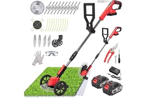 XABCHUI Cordless Weed Wacker Eater Battery Powered, 21V Lightweight Electric Weed Trimmer with 2 Battery Operated & Charger& Wheels & Shears, No-String Grass Trimmer/Brush Cutter/Lawn Edger for Yard Garden