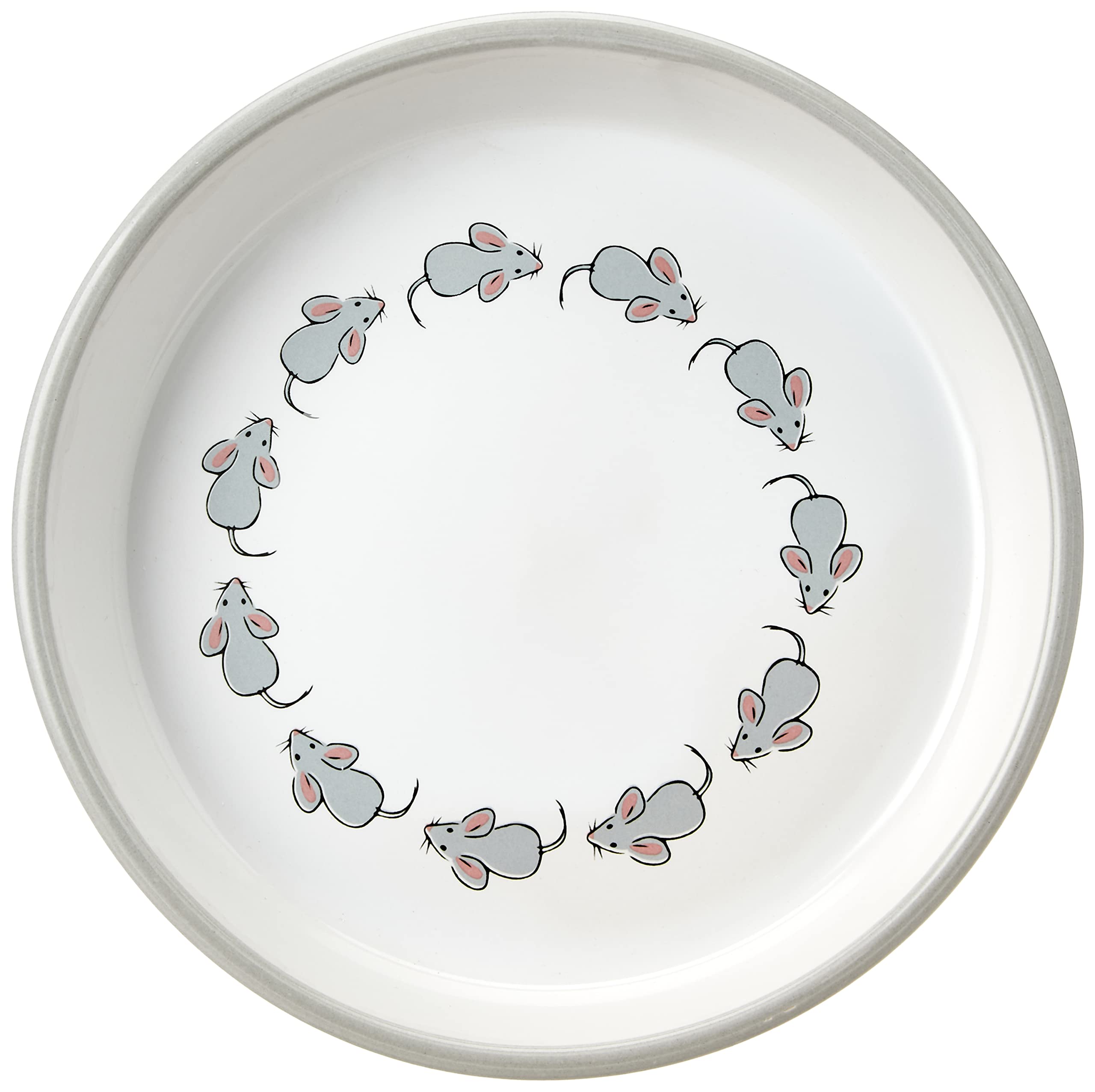 Karlie Hand Painted Row of Mice Cartoon First Class Pottery Cat Dish, 16 cm/ 200 ml