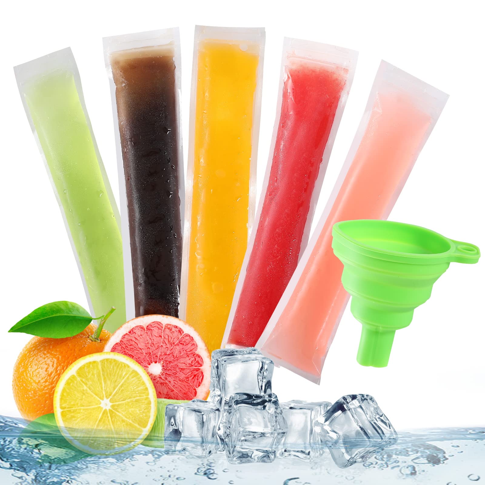 Popsicle Molds Bags DIY Disposable Ice Pop Bags Mold Bags Homemade ice lolly Bags with Silicone Funnel Freeze Snacks Freezer Tubes (50)