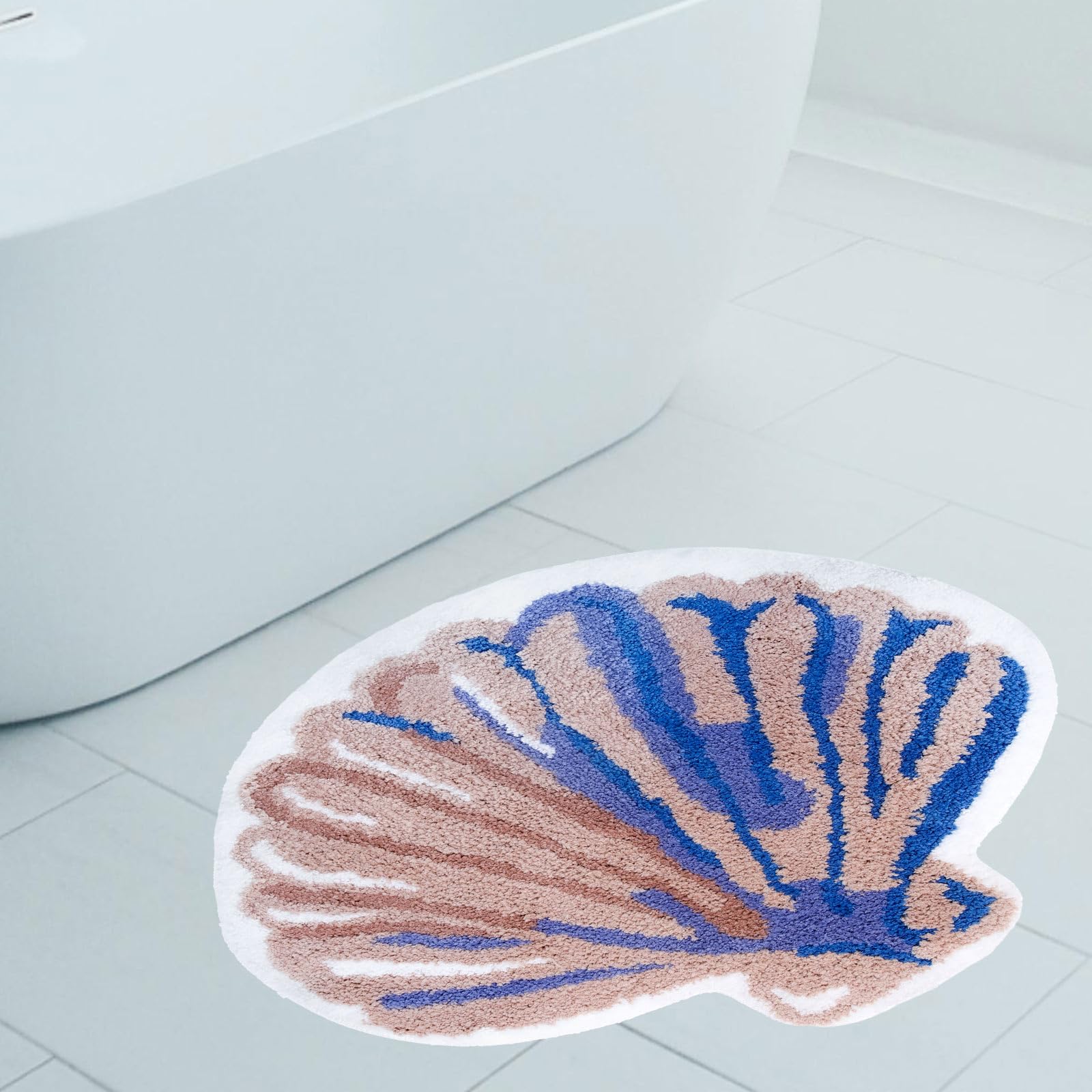 Photo 1 of JarThenaAMCS Seashell Shaped Tufted Bath Rug Summer Cute Bath Mat Ocean Natural Non Slip Absorbent Bathroom Shower Rugs Front Door Mat Carpet Floor Rug for Home Kitchen Bedroom Entrance Toilet Bathtub