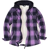 ZENTHACE Women's Hooded Flannel Shirt Jacket,Sherpa Lined Full Zip Fall Winter Plaid Shacket