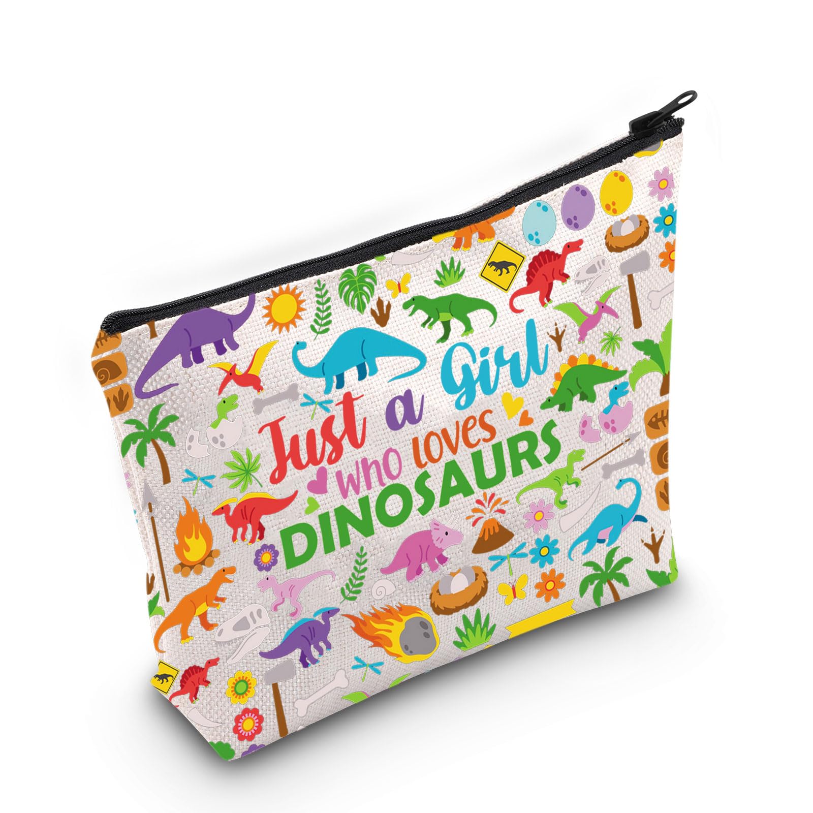 WZMPA Dinosaur Cosmetic Makeup Bag Dinosaur Lover Gift Just A Girl Who Loves Dinosaurs Zipper Pouch Bag Dinosaur Merchandise, Who Loves Dinosaurs, Fit
