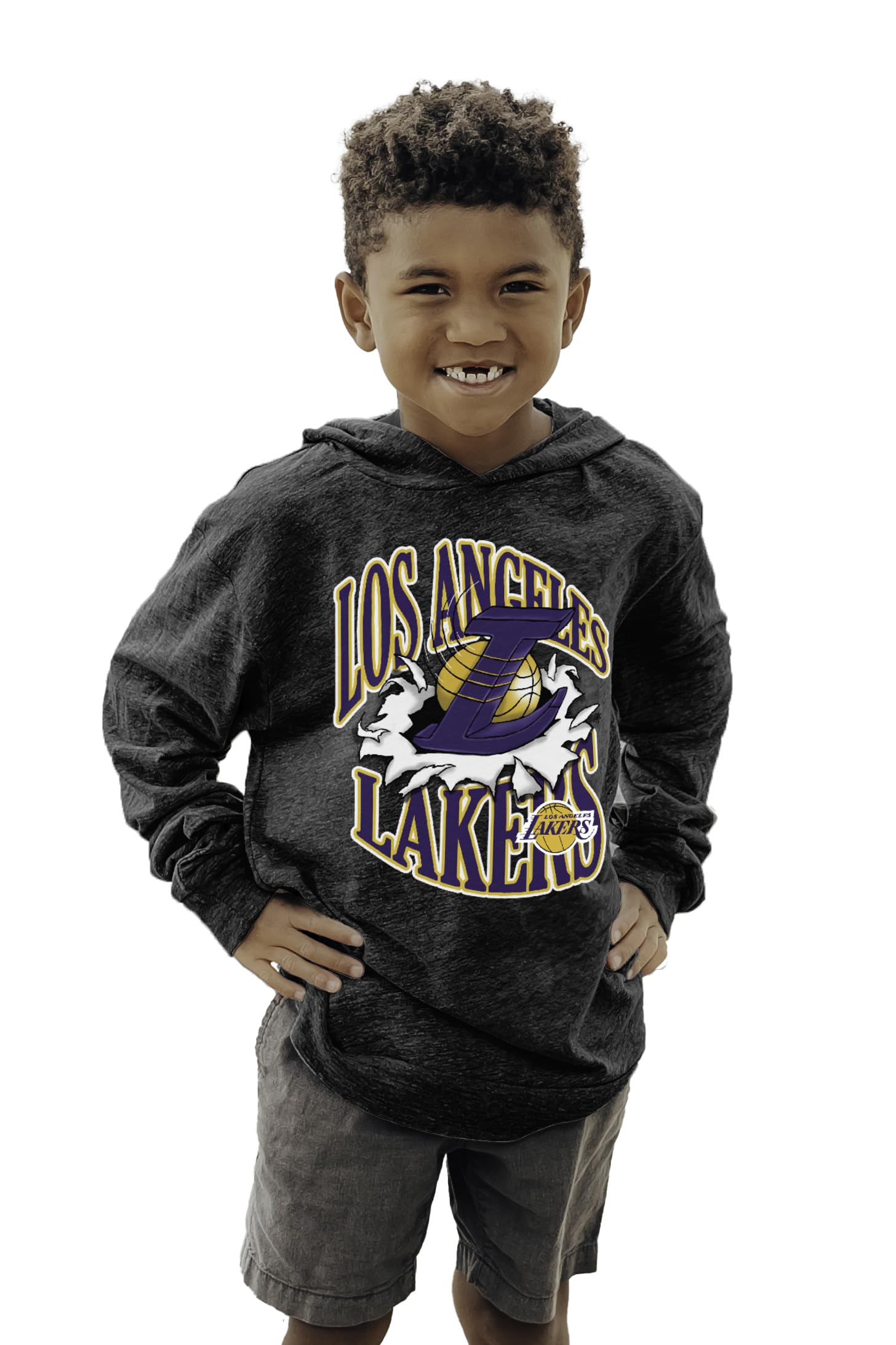 Photo 1 of Blue 84 Unisex Kid's NBA Officially Licensed Youth Tri-Blend Hooded Long Sleeve T-Shirt Slam Mascot Black